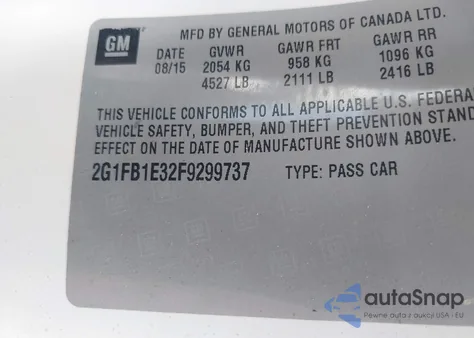 2015 Chevrolet Camaro 2Ls z USA, uszkodzony, nr VIN 2G1FB1E32F9299737